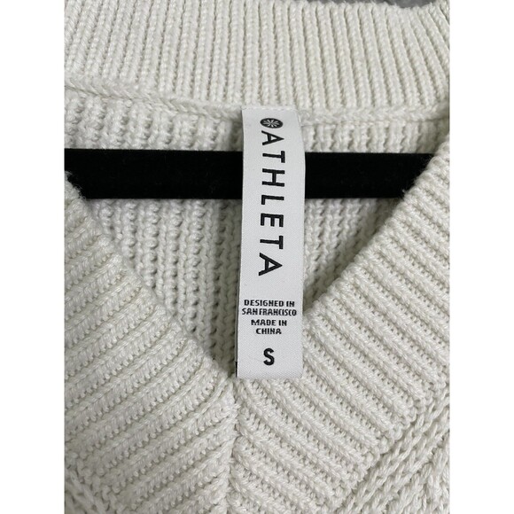 Athleta Teton V-Neck Sweater Women's S Cream Dove Heavy Knit Cotton Pullover - Picture 2 of 8